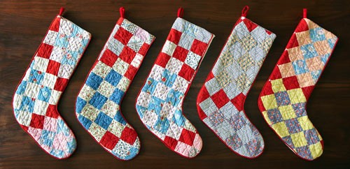 christmas stockings made from old quilts